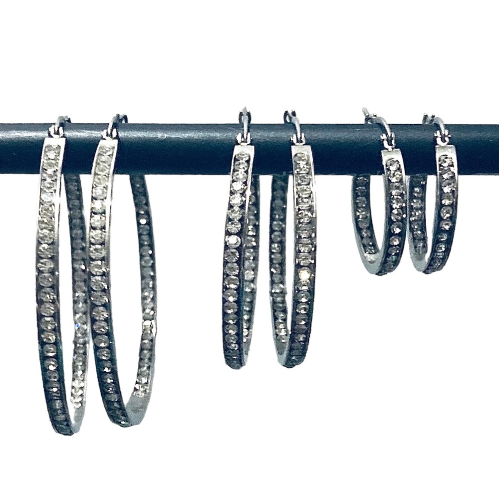 Set of 3 Hoop Earrings w/simulated Diamond accent NEW w/individual bags w/o tags